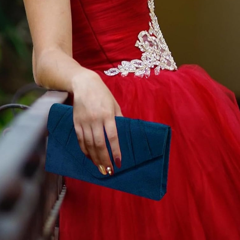 Faux Suede Envelope Clutch with Detachable Chain