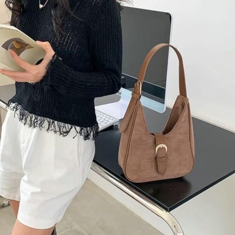 Retro Suede Shoulder Bag For Women Underarm Bag