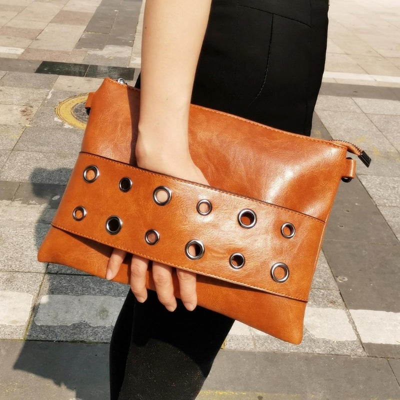Rivet Envelope Clutch Crossbody Bag With Strap