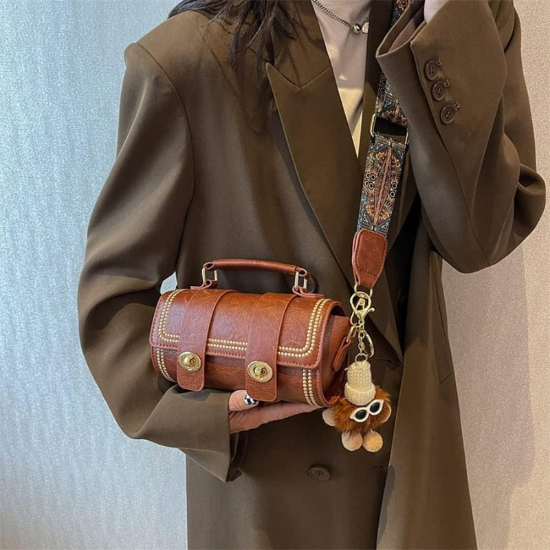 Women's Rhomboid Pattern Cylinderial Bucket Bag Handbag