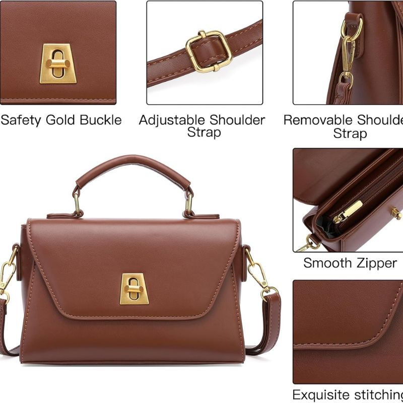 Two-Tone Leather Flap Crossbody Bag With Top Handle