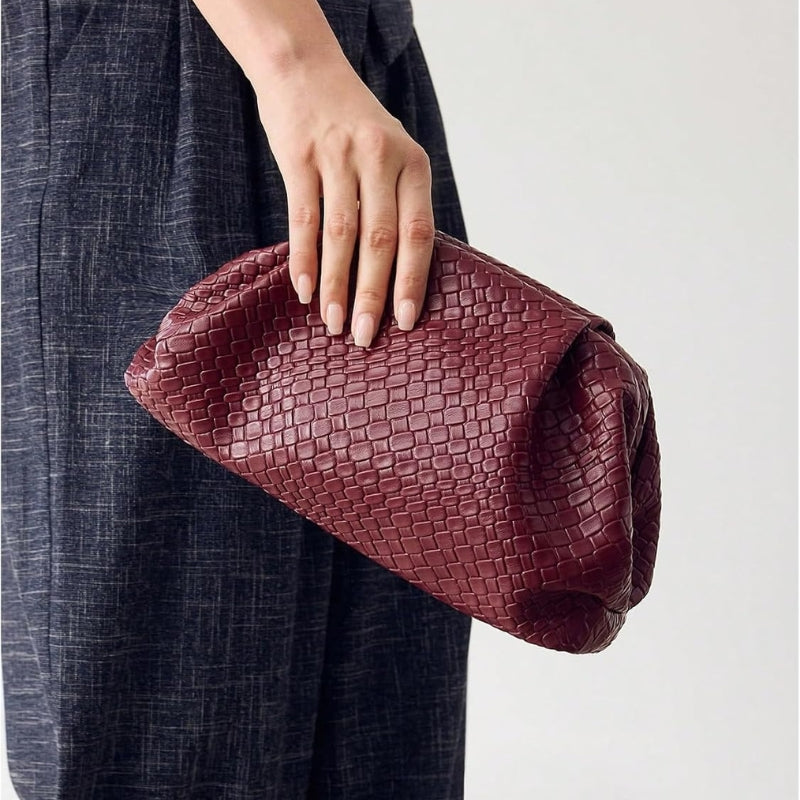 Woven PU Leather Dumpling Clutch Evening Bag