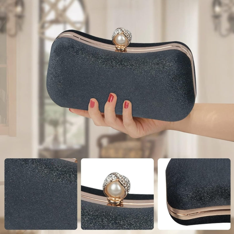 Velvet Pearl Clasp Semi-Circle Evening Top Handle Bag