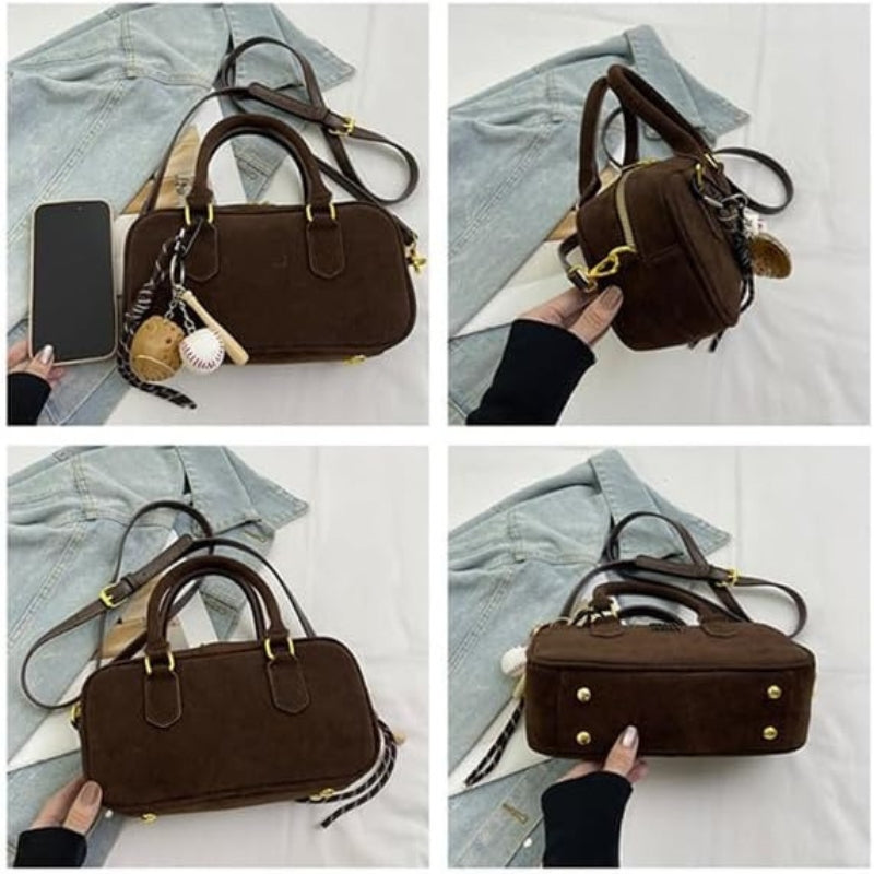 Suede Boston Totes Bag For Women Mini Tote Handbag
