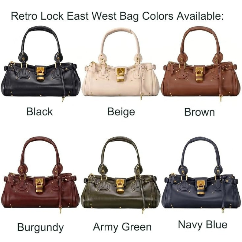 Women PU Leather Vintage Y2K Lock East West Handbag