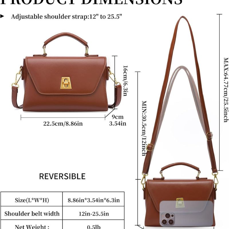 Two-Tone Leather Flap Crossbody Bag With Top Handle