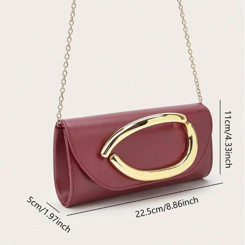 PU Leather Evening Clutch with Metal Handle And Chai