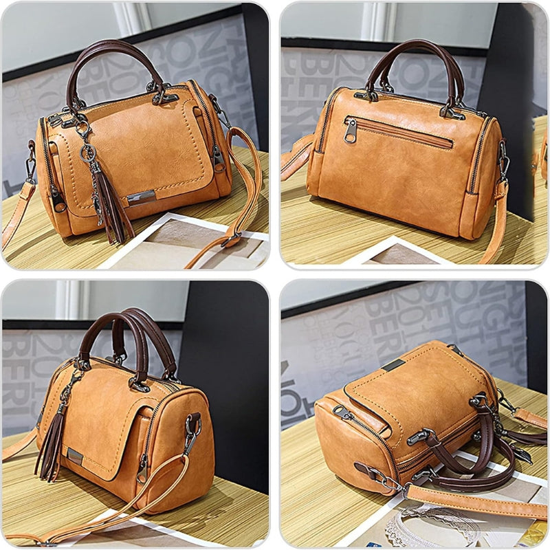 Vintage Boston Handbag With Cat Ornament