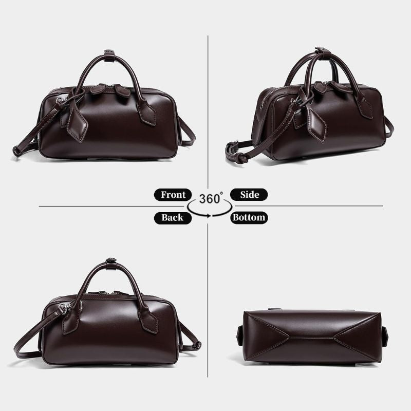 Vegan Leather Mini Barrel Boston Handbag For Women