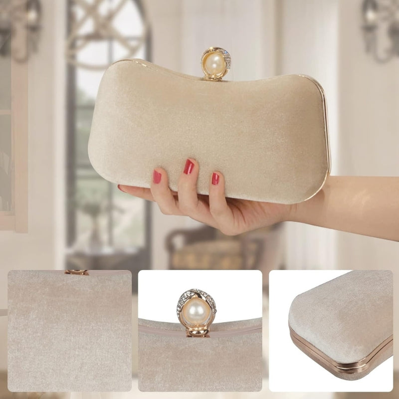 Velvet Pearl Clasp Semi-Circle Evening Top Handle Bag