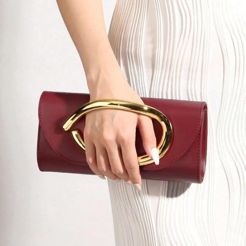 PU Leather Evening Clutch with Metal Handle And Chai