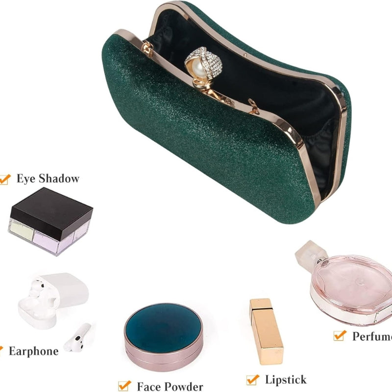 Velvet Pearl Clasp Semi-Circle Evening Top Handle Bag