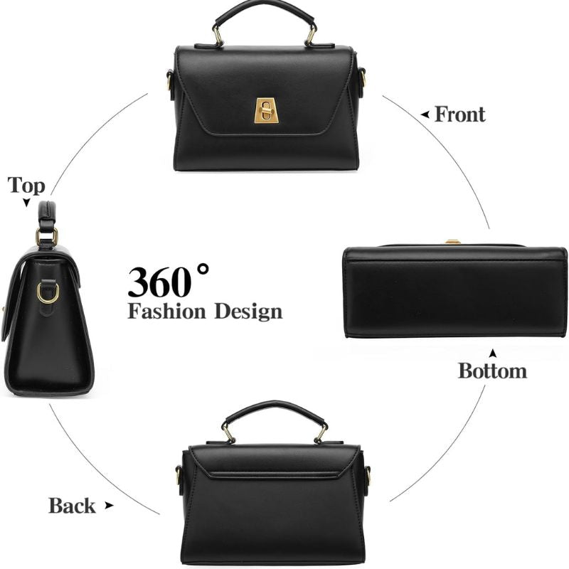 Two-Tone Leather Flap Crossbody Bag With Top Handle