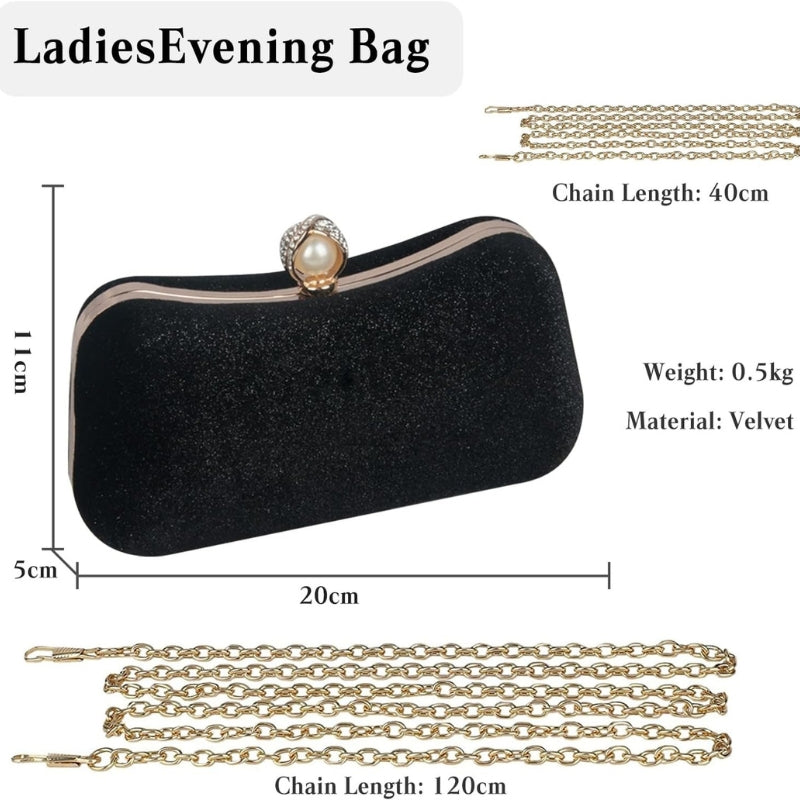 Velvet Pearl Clasp Semi-Circle Evening Top Handle Bag
