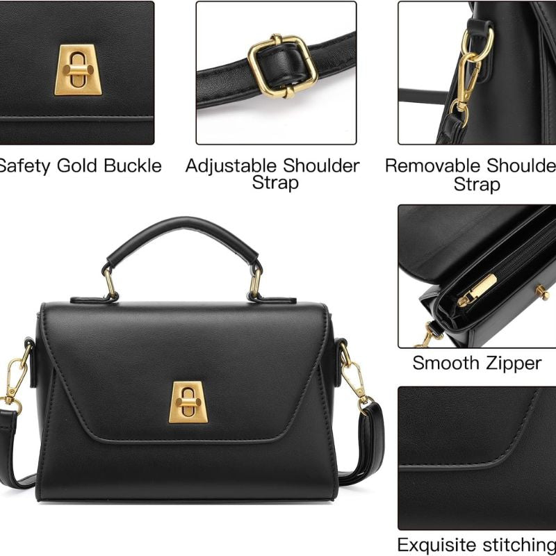 Two-Tone Leather Flap Crossbody Bag With Top Handle