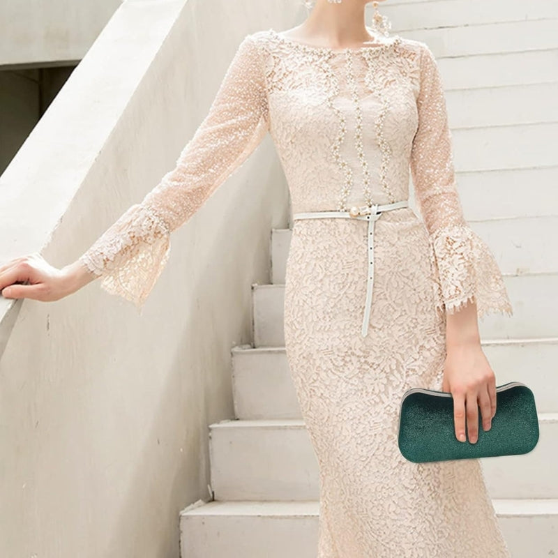 Velvet Pearl Clasp Semi-Circle Evening Top Handle Bag