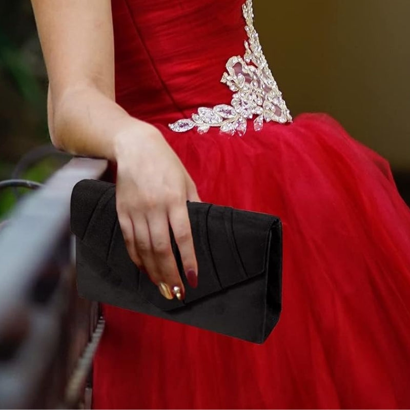 Faux Suede Envelope Clutch with Detachable Chain