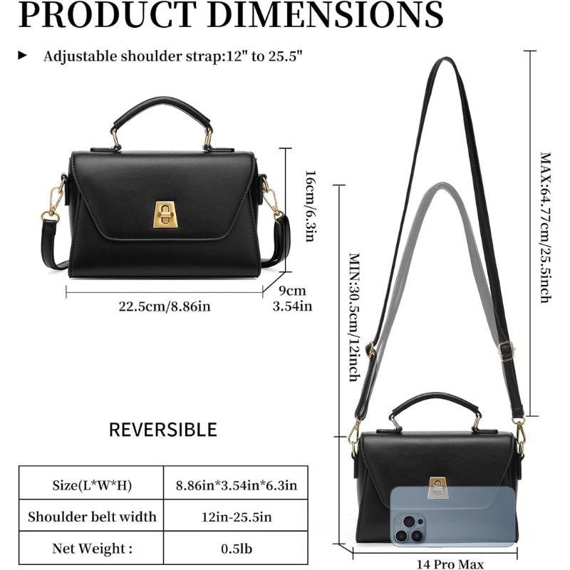 Two-Tone Leather Flap Crossbody Bag With Top Handle