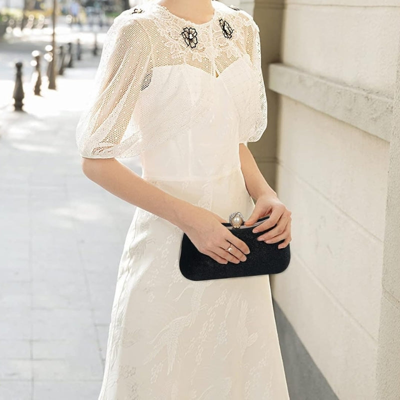 Velvet Pearl Clasp Semi-Circle Evening Top Handle Bag