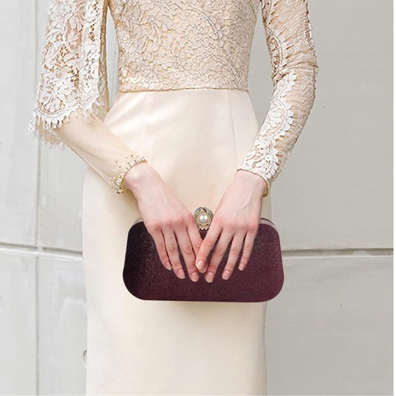 Velvet Pearl Clasp Semi-Circle Evening Top Handle Bag