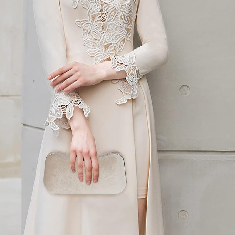 Velvet Pearl Clasp Semi-Circle Evening Top Handle Bag