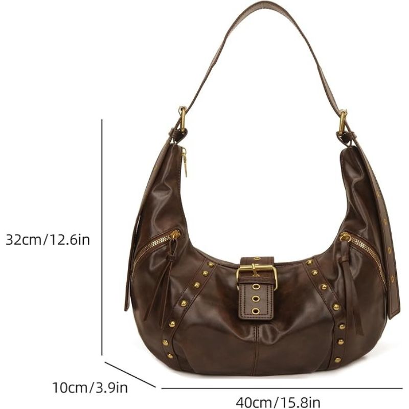 Brown Y2K-Style Hobo Shoulder Bag