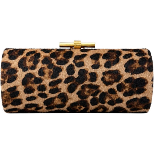 Faux Fur Cylinder Clutch With Detachable Chain
