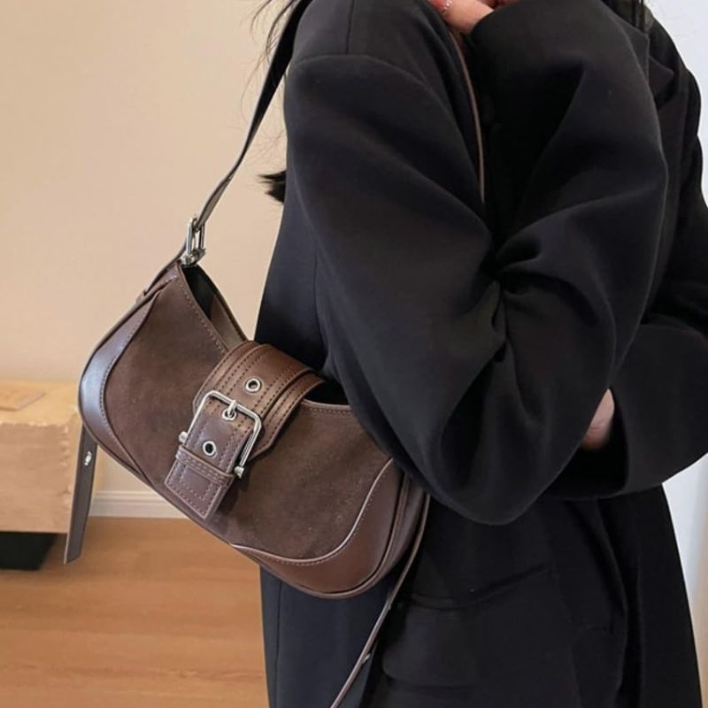 Mini Suede Retro Crescent Purse Crossbody Bag