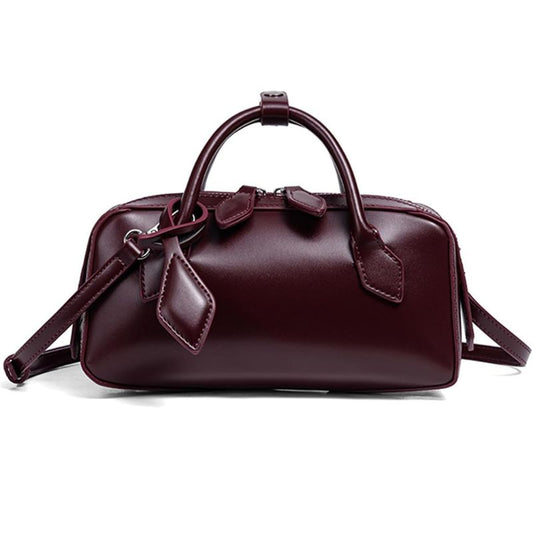 Vegan Leather Mini Barrel Boston Handbag For Women