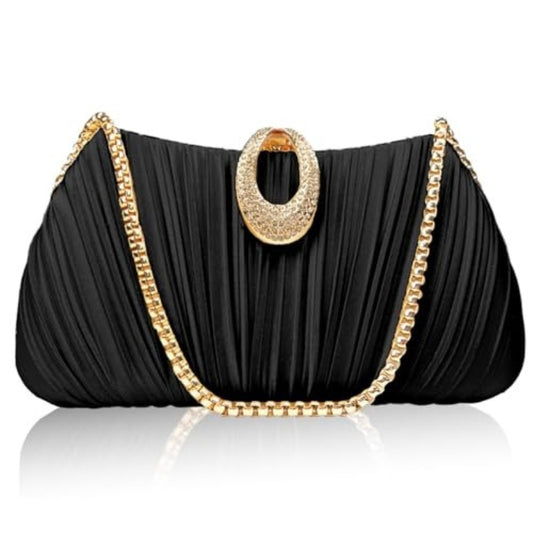 Satin Pleated Evening Clutch With Chain Strap