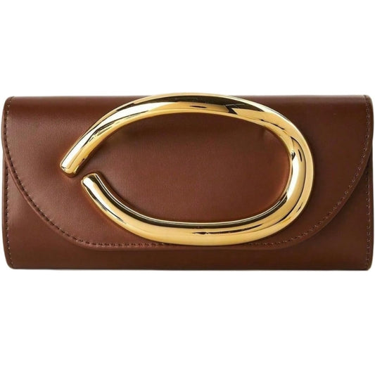 PU Leather Evening Clutch with Metal Handle And Chai