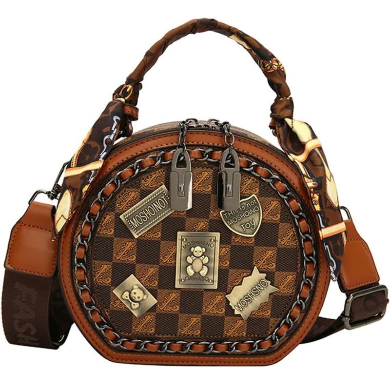 Vintage Round Crossbody Bag with Detachable Strap