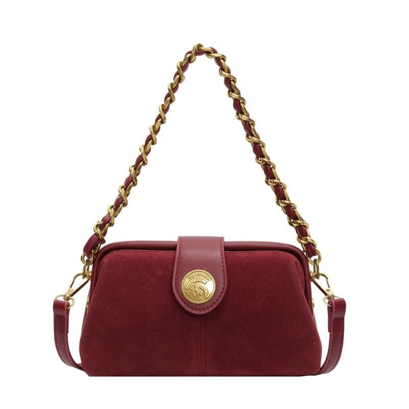 Suede &amp; Leather Chain Crossbody Bag