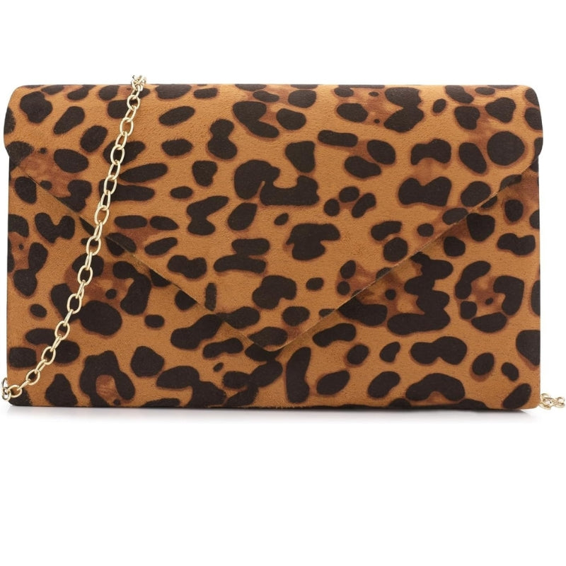 Faux Suede Envelope Clutch with Detachable Chain