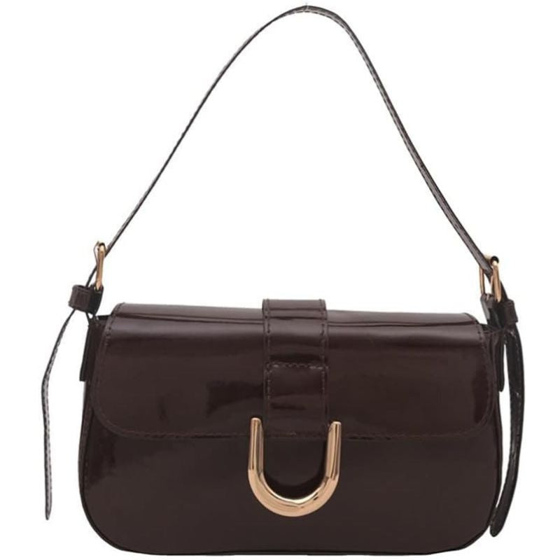 Patent Leather Flap Shoulder Bag with Gold Buckle