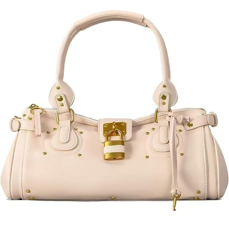 Women PU Leather Vintage Y2K Lock East West Handbag