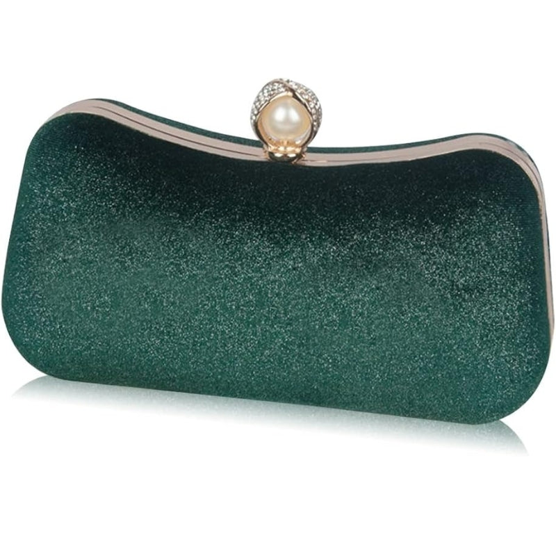 Velvet Pearl Clasp Semi-Circle Evening Top Handle Bag
