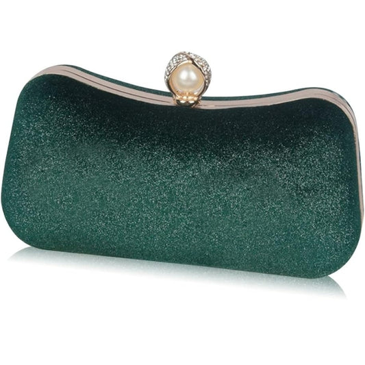 Velvet Pearl Clasp Semi-Circle Evening Top Handle Bag