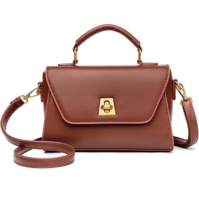 Two-Tone Leather Flap Crossbody Bag With Top Handle
