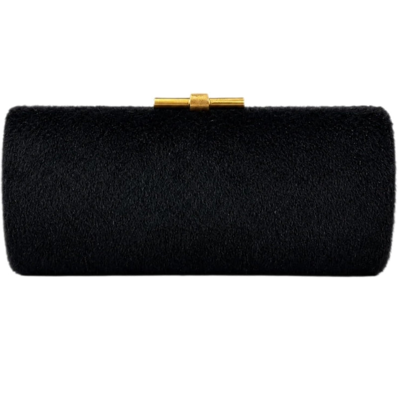 Faux Fur Cylinder Clutch With Detachable Chain