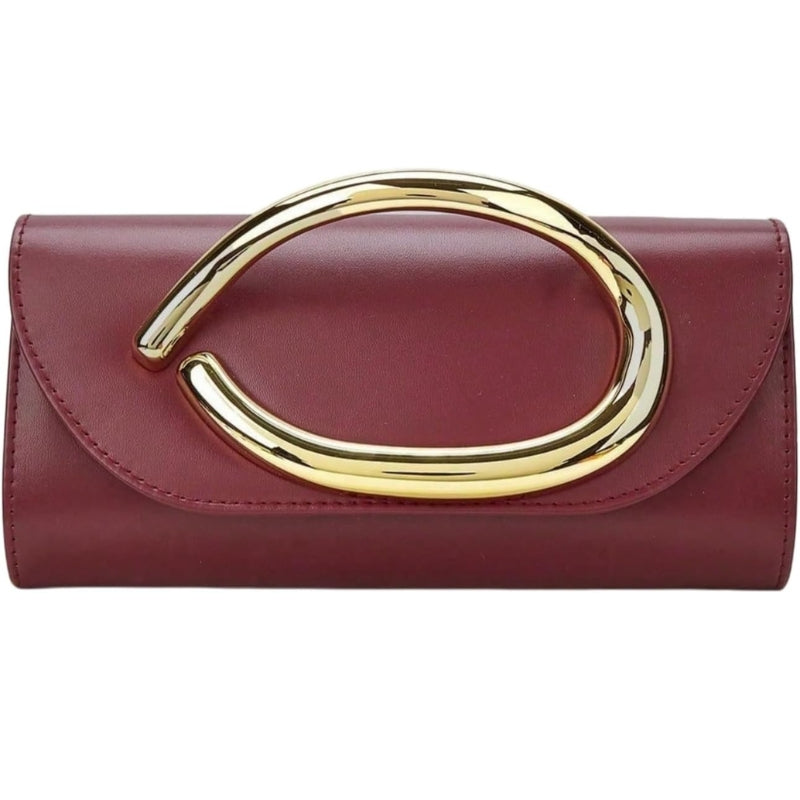 PU Leather Evening Clutch with Metal Handle And Chai