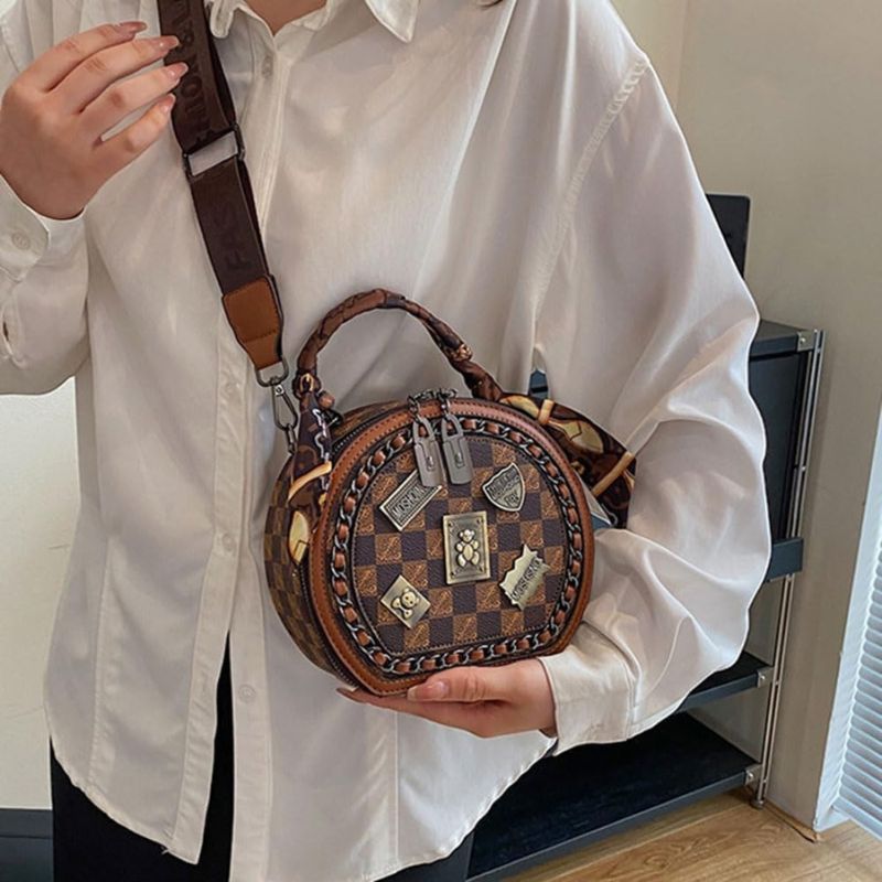 Vintage Round Crossbody Bag with Detachable Strap