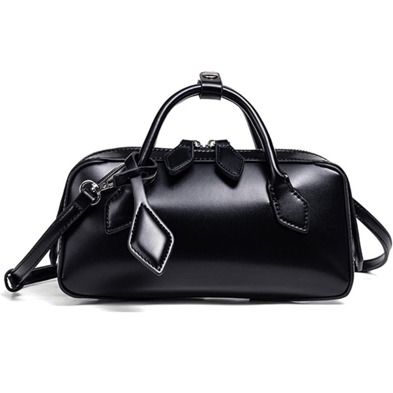 Vegan Leather Mini Barrel Boston Handbag For Women