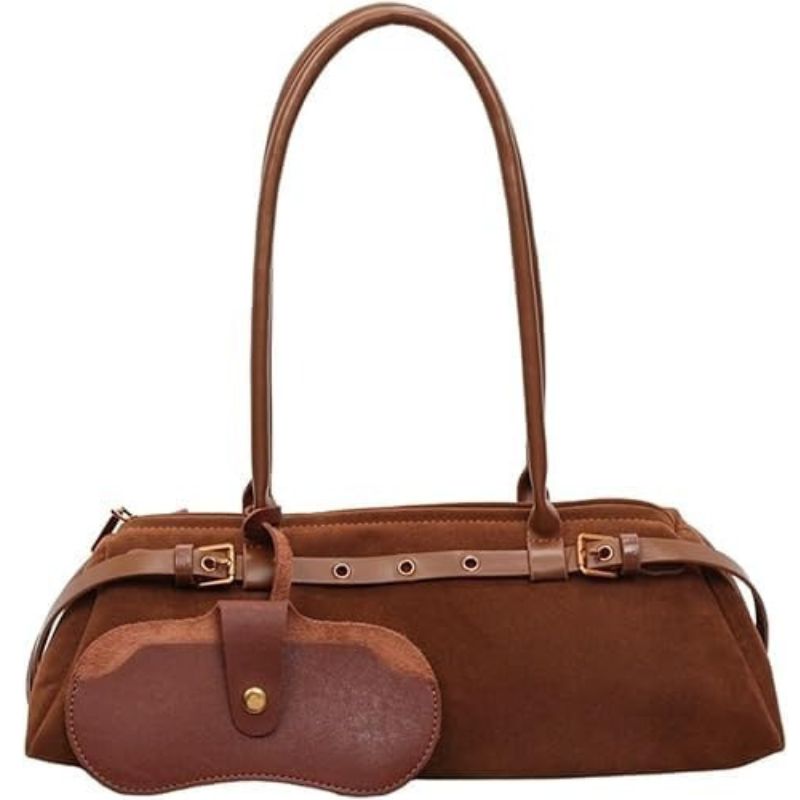 Vintage Suede Fabric Boston Shoulder Bag For Women Bag