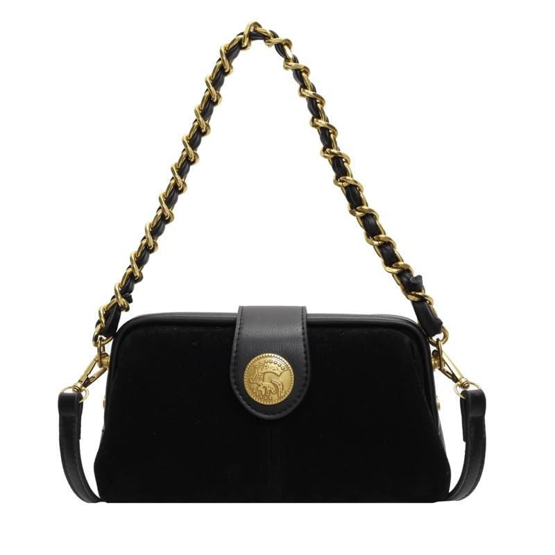 Suede &amp; Leather Chain Crossbody Bag