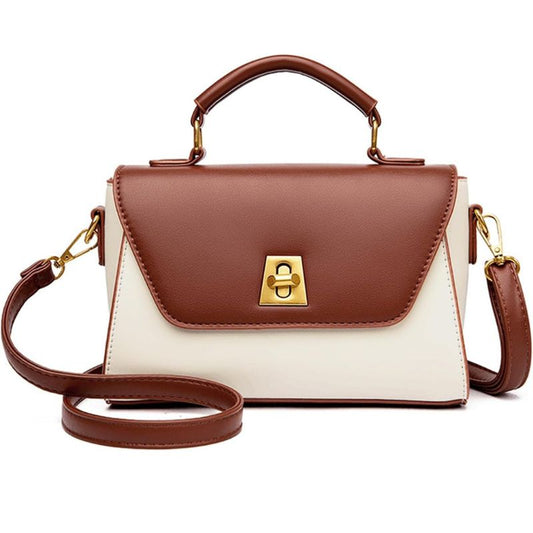 Two-Tone Leather Flap Crossbody Bag With Top Handle
