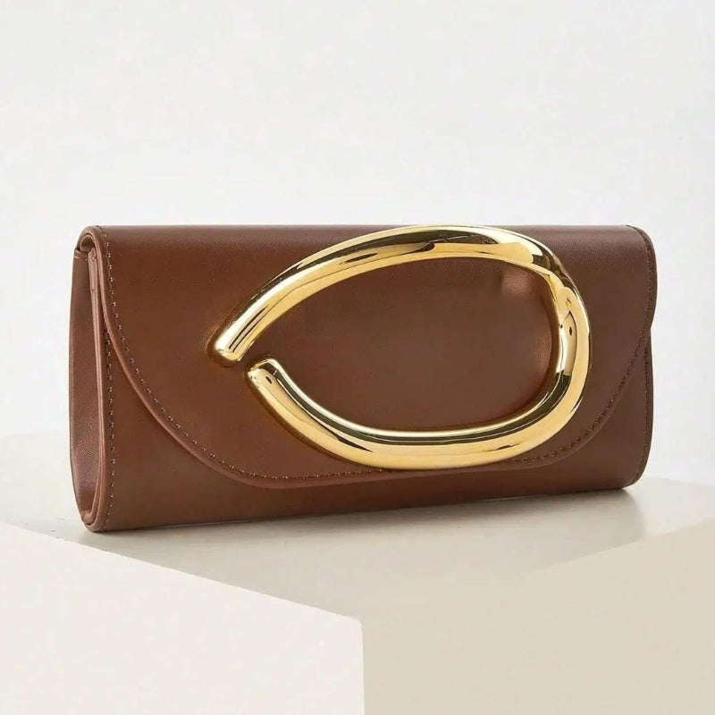 PU Leather Evening Clutch with Metal Handle And Chai
