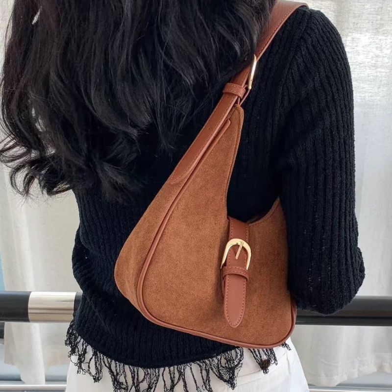 Retro Suede Shoulder Bag For Women Underarm Bag