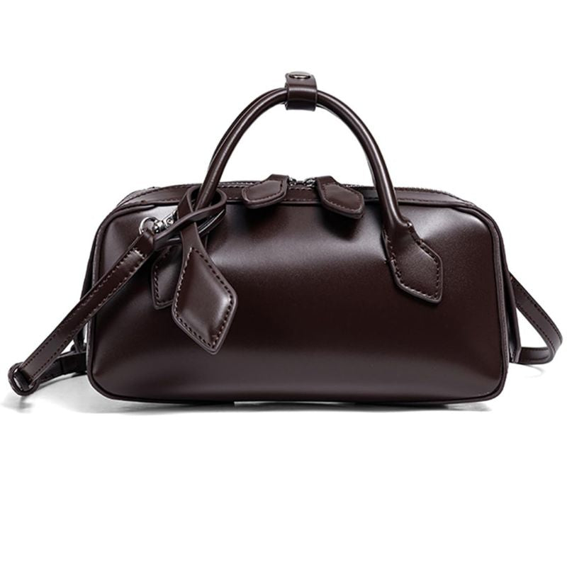Vegan Leather Mini Barrel Boston Handbag For Women