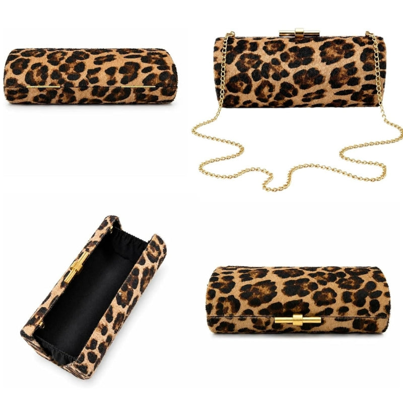 Faux Fur Cylinder Clutch With Detachable Chain